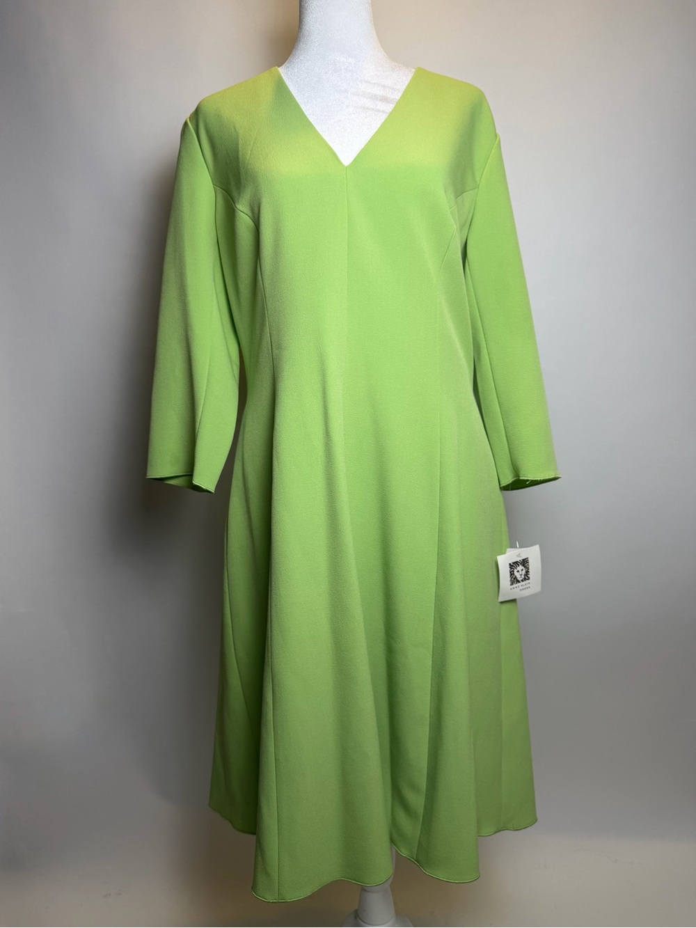 Anne Klein Lime Green V-Neck A-Line Dress *flaw*